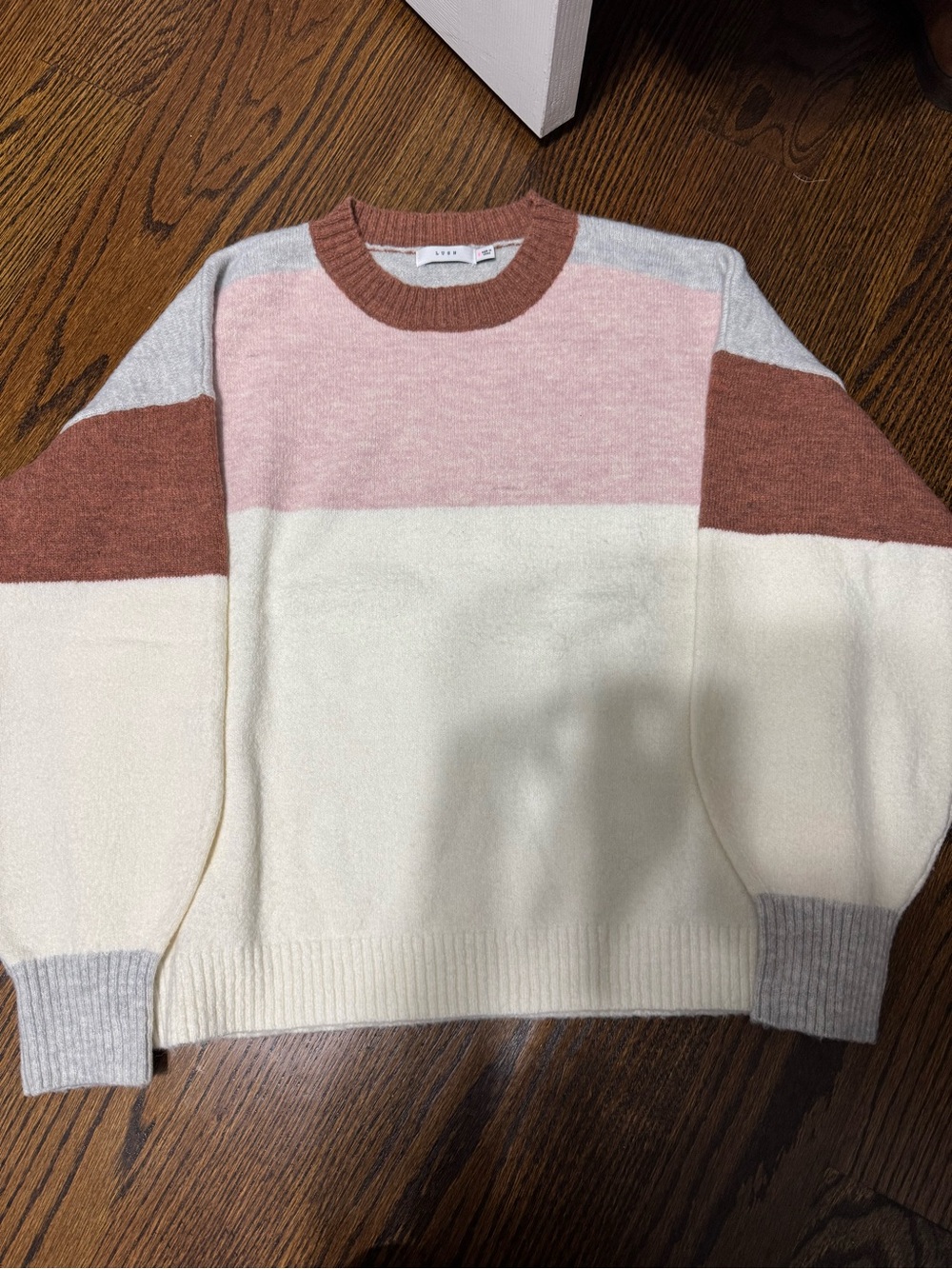 Lush Colorblock Crewneck Sweater in Cream, Pink & Brown